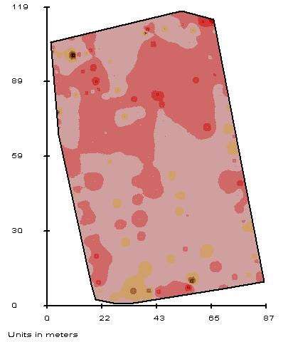 Remote sensing to map compaction at 100mm showing increased levels at northern end of the ground