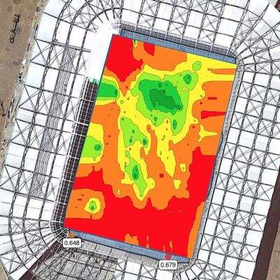 As turf agronomists we use an NDVI to for turf shade studies and its impact on turf health. This image is of a study at Comm Bank Stadium