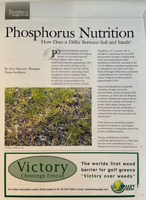 Phosphorus nutrition of turf on soils and sands