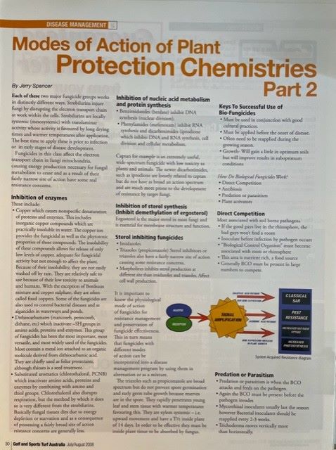 Turfgrass agronomists must be familiar of the modes of action of plant protection chemistries