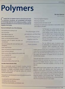 Polymers in sportsturf The use of polymers on turf is an example of our innovative thinking as turfgrass agronomists