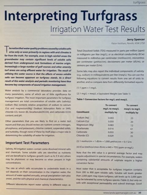 Interpreting irrigation water results