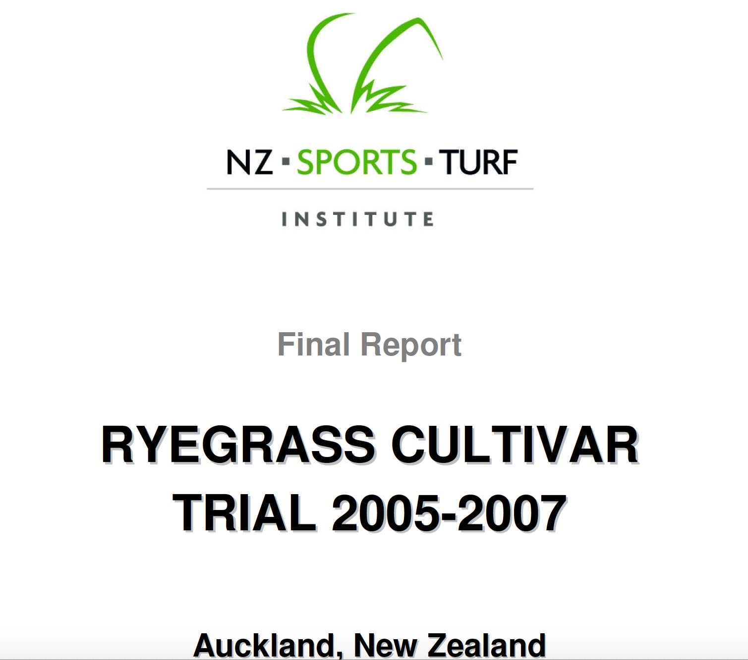 NZ sports turf institute trial report into turf type perennial ryegrass cultivars