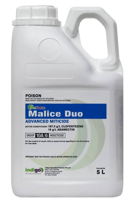 Malice Duo 5L pack miticide kills both adults and eggs of turf mites