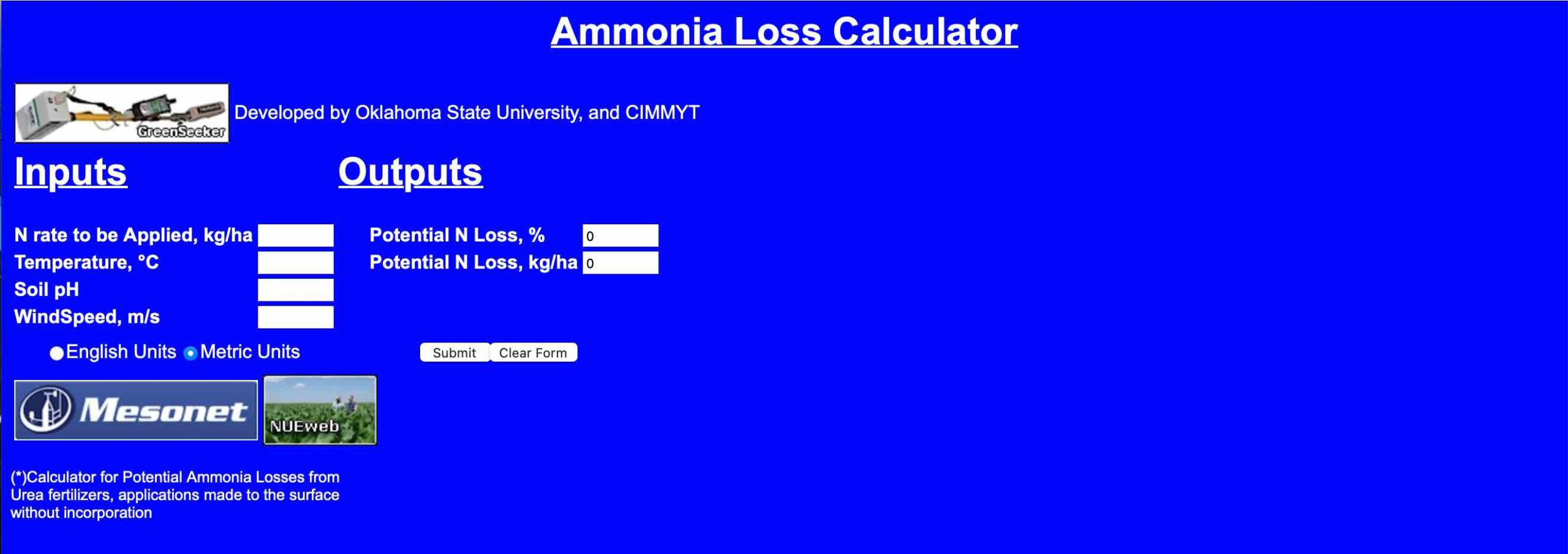 N calculator for ammonia losses from urea