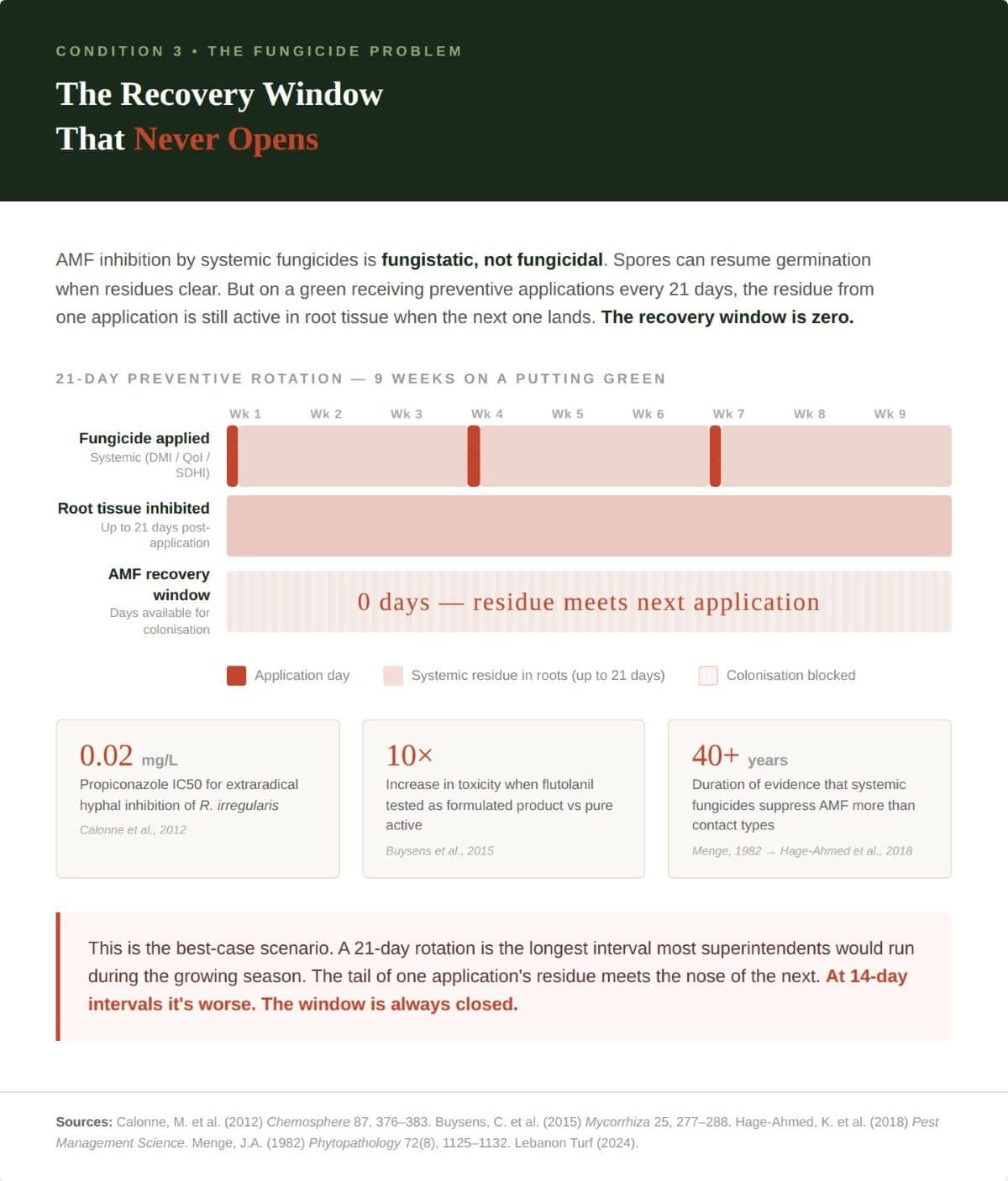 Fungicide use on a 21 day cycle never gives VAM or AMF a window to colonise roots