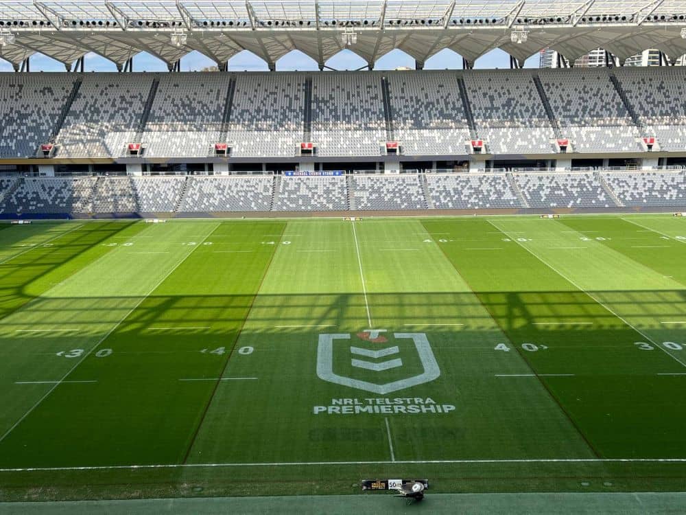 CommBank Stadium NRL playing surface showing premium perennial ryegrass turf supplied by Gilba Solutions